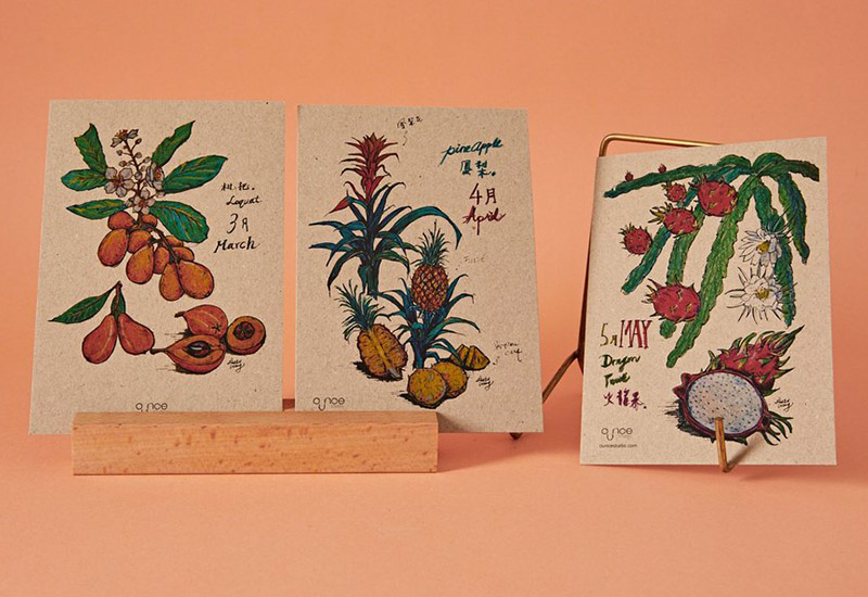 台灣水果花月份卡13入組 水果花插畫